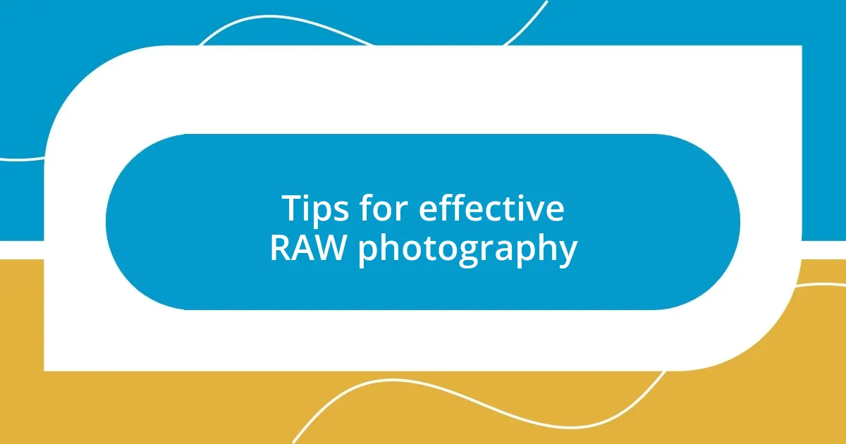 Tips for effective RAW photography